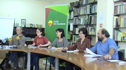 Los representantes de las diversas organizaciones durante la presentación de la movilización ayer en Barcelona.